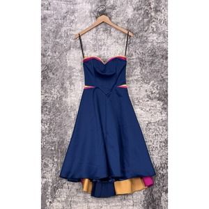 Vintage Betsey Johnson Evening Dress 2 Womens Blue Strapless Gown Colorful